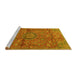 Sideview of Machine Washable Medallion Yellow Traditional Rug, wshtr2649yw