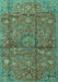 Machine Washable Medallion Turquoise Traditional Area Rugs, wshtr2649turq