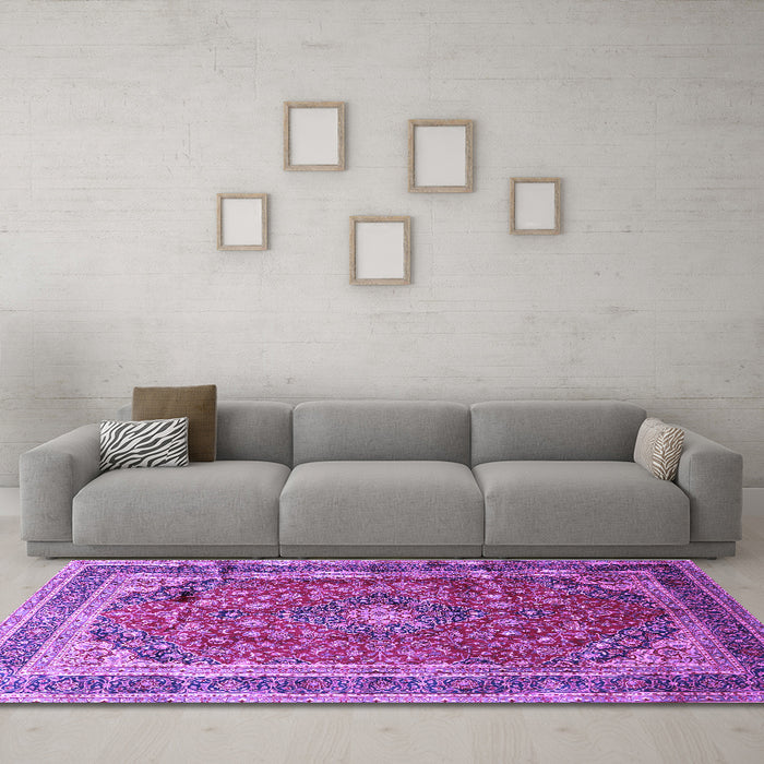 Machine Washable Medallion Purple Traditional Area Rugs in a Living Room, wshtr264pur