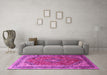 Machine Washable Medallion Pink Traditional Rug in a Living Room, wshtr264pnk