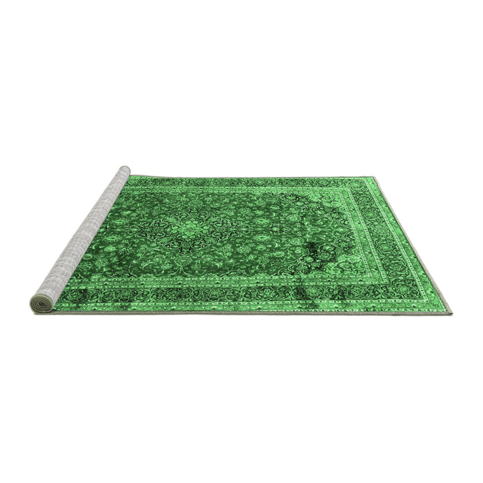 Sideview of Machine Washable Medallion Emerald Green Traditional Area Rugs, wshtr264emgrn