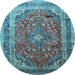 Round Medallion Light Blue Traditional Rug, tr264lblu