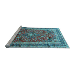 Sideview of Machine Washable Medallion Light Blue Traditional Rug, wshtr264lblu