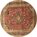 Round Medallion Brown Traditional Rug, tr264brn