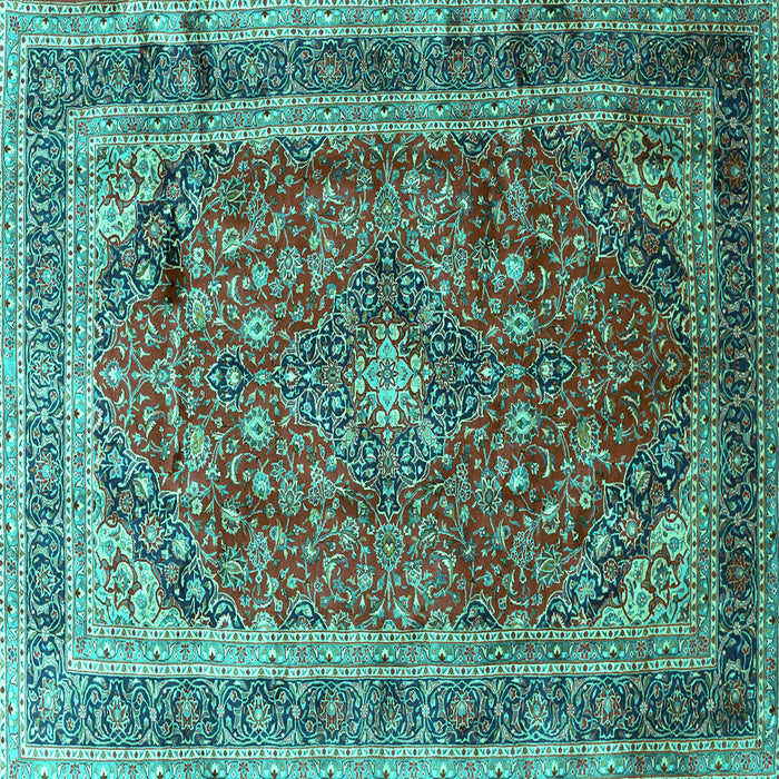 Square Machine Washable Medallion Turquoise Traditional Area Rugs, wshtr264turq