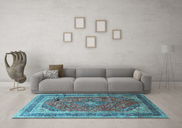 Machine Washable Medallion Light Blue Traditional Rug in a Living Room, wshtr264lblu