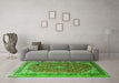 Machine Washable Medallion Green Traditional Area Rugs in a Living Room,, wshtr264grn