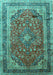 Machine Washable Medallion Turquoise Traditional Area Rugs, wshtr264turq