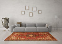 Machine Washable Medallion Orange Traditional Rug, wshtr2650org