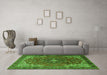 Machine Washable Medallion Green Traditional Area Rugs in a Living Room,, wshtr2650grn