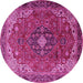 Round Machine Washable Medallion Pink Traditional Rug, wshtr2650pnk