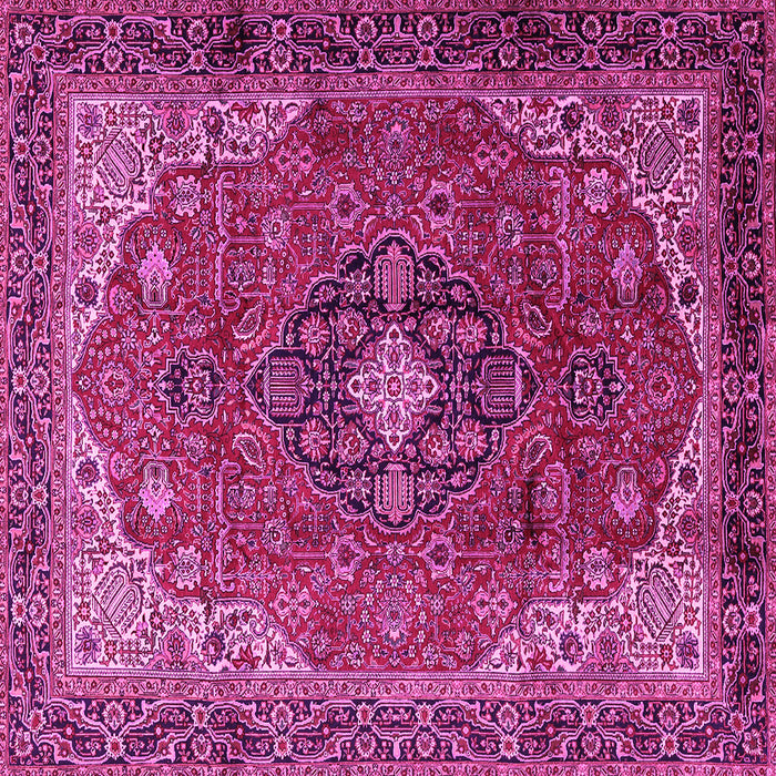 Square Machine Washable Medallion Pink Traditional Rug, wshtr2650pnk