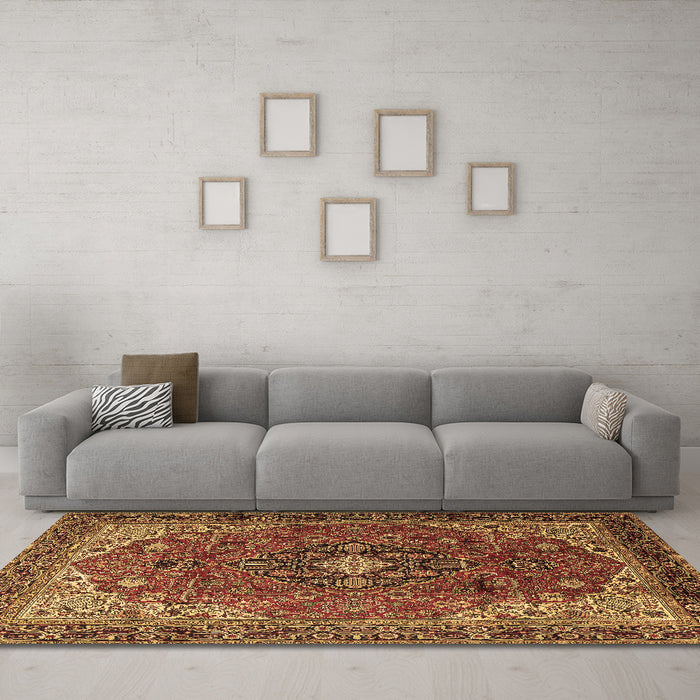 Machine Washable Medallion Brown Traditional Rug in a Living Room,, wshtr2650brn