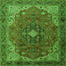 Round Machine Washable Medallion Green Traditional Area Rugs, wshtr2650grn