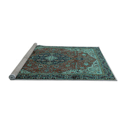 Sideview of Machine Washable Medallion Light Blue Traditional Rug, wshtr2650lblu
