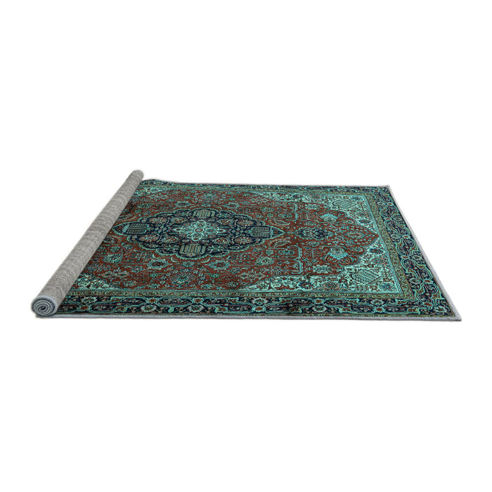 Sideview of Machine Washable Medallion Light Blue Traditional Rug, wshtr2650lblu