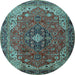 Round Machine Washable Medallion Light Blue Traditional Rug, wshtr2650lblu