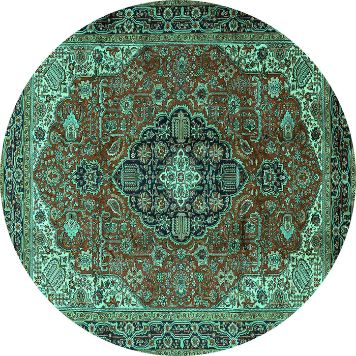 Round Medallion Turquoise Traditional Rug, tr2650turq