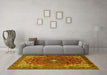 Machine Washable Medallion Yellow Traditional Rug in a Living Room, wshtr2650yw