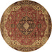 Round Medallion Brown Traditional Rug, tr2650brn