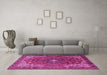 Machine Washable Medallion Pink Traditional Rug in a Living Room, wshtr2650pnk