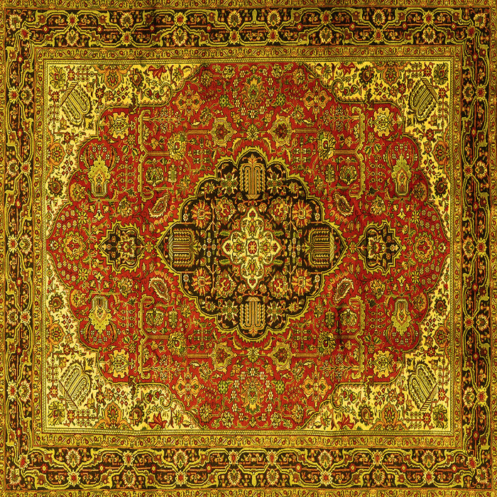 Square Machine Washable Medallion Yellow Traditional Rug, wshtr2650yw