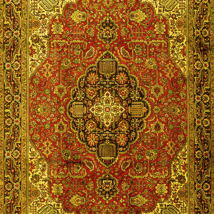 Machine Washable Medallion Yellow Traditional Rug, wshtr2650yw