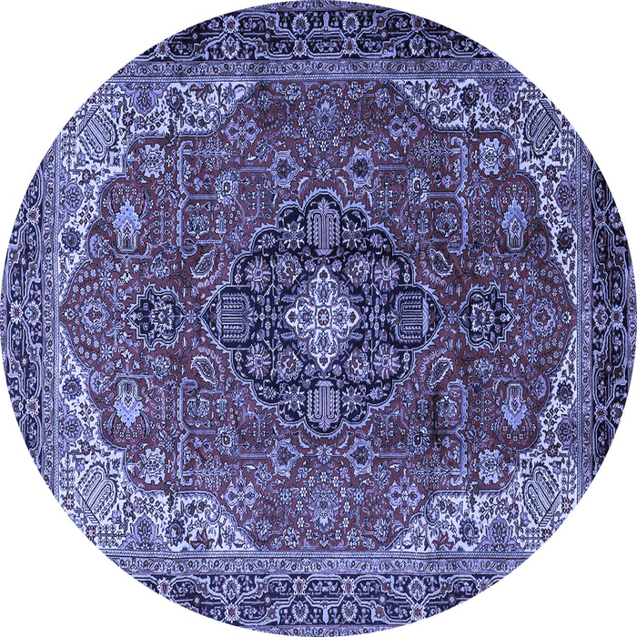 Round Machine Washable Medallion Blue Traditional Rug, wshtr2650blu