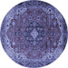 Round Machine Washable Medallion Blue Traditional Rug, wshtr2650blu