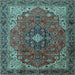 Square Machine Washable Medallion Light Blue Traditional Rug, wshtr2650lblu