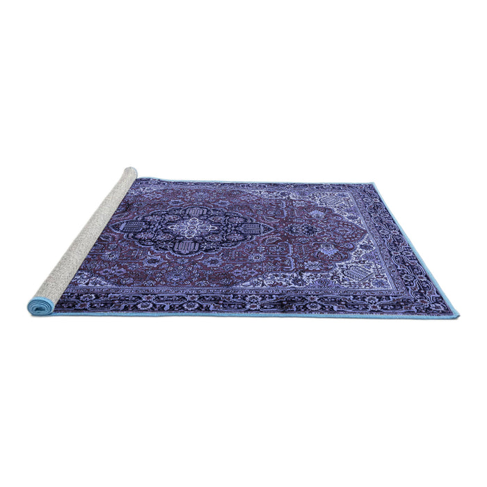 Sideview of Machine Washable Medallion Blue Traditional Rug, wshtr2650blu