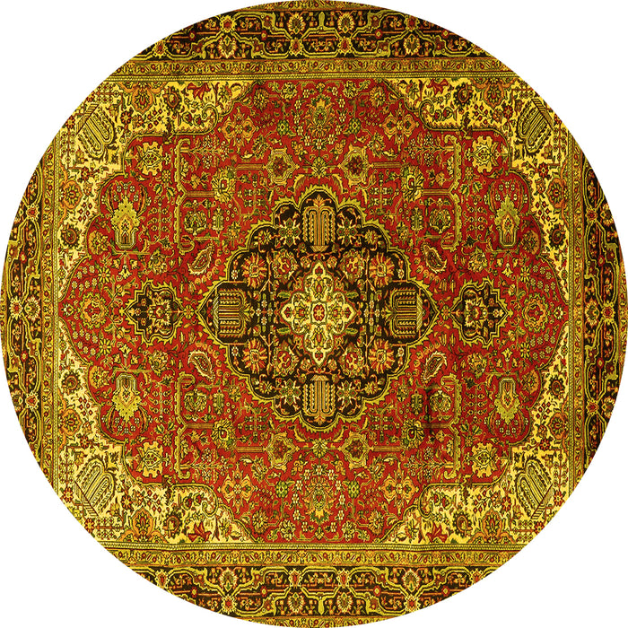 Round Machine Washable Medallion Yellow Traditional Rug, wshtr2650yw