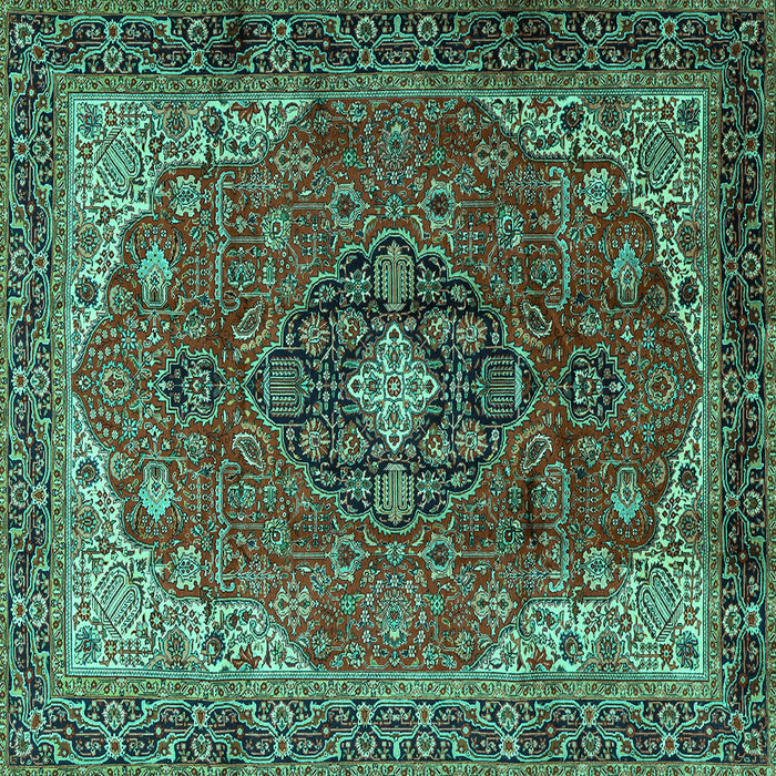 Square Machine Washable Medallion Turquoise Traditional Area Rugs, wshtr2650turq