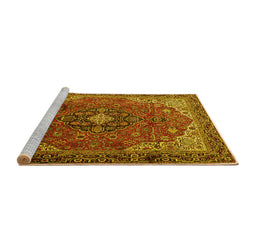 Sideview of Machine Washable Medallion Yellow Traditional Rug, wshtr2650yw