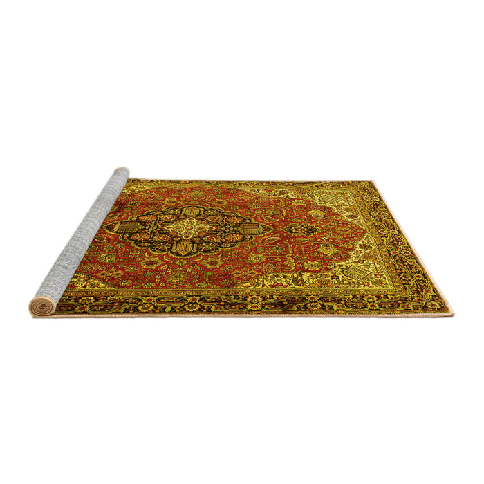 Sideview of Machine Washable Medallion Yellow Traditional Rug, wshtr2650yw
