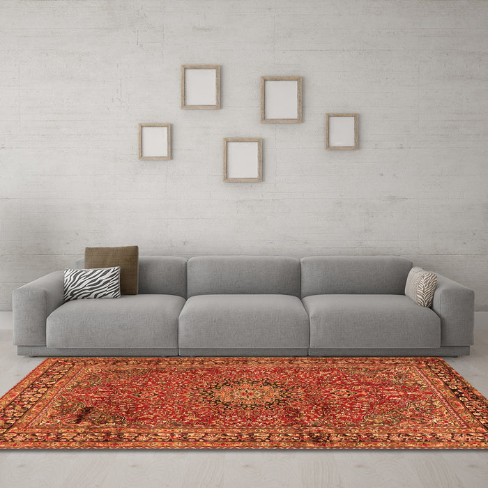 Machine Washable Persian Orange Traditional Area Rugs in a Living Room, wshtr2651org