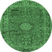 Round Machine Washable Persian Emerald Green Traditional Area Rugs, wshtr2651emgrn