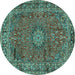 Round Machine Washable Persian Turquoise Traditional Area Rugs, wshtr2651turq