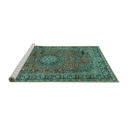 Sideview of Machine Washable Persian Turquoise Traditional Area Rugs, wshtr2651turq