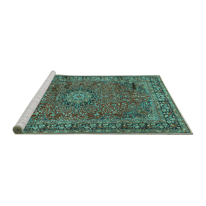 Sideview of Machine Washable Persian Turquoise Traditional Area Rugs, wshtr2651turq