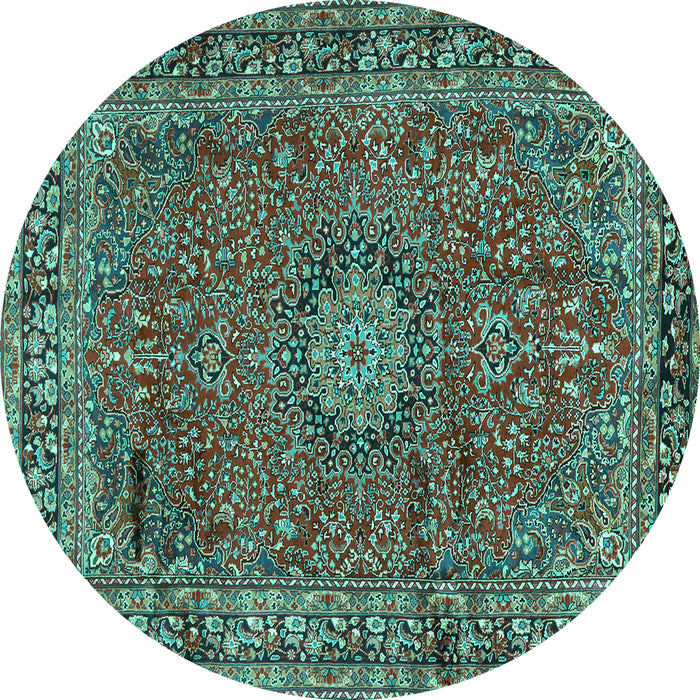 Round Persian Turquoise Traditional Rug, tr2651turq