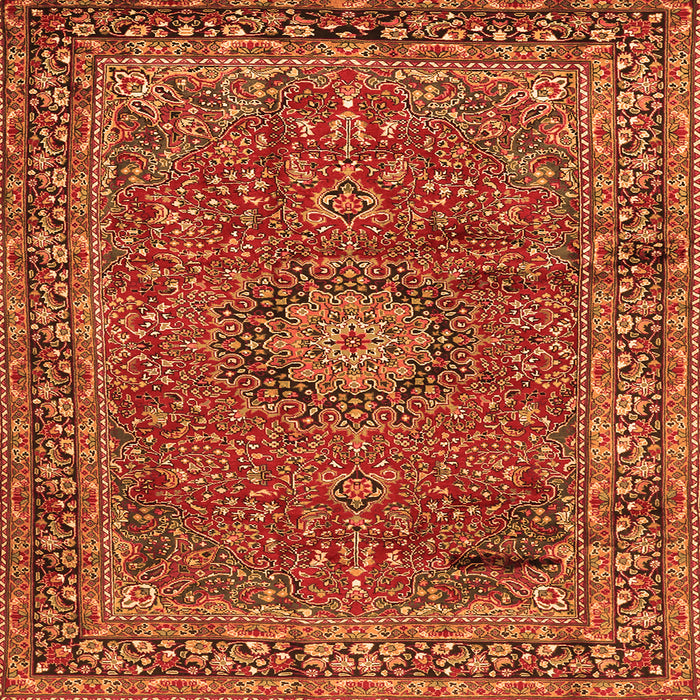 Round Machine Washable Persian Orange Traditional Area Rugs, wshtr2651org