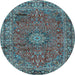 Round Machine Washable Persian Light Blue Traditional Rug, wshtr2651lblu