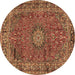 Round Machine Washable Persian Brown Traditional Rug, wshtr2651brn