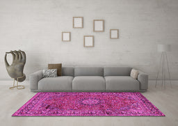 Machine Washable Persian Pink Traditional Rug in a Living Room, wshtr2651pnk