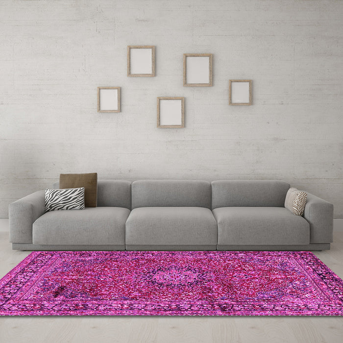 Machine Washable Persian Pink Traditional Rug in a Living Room, wshtr2651pnk