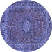 Round Machine Washable Persian Blue Traditional Rug, wshtr2651blu