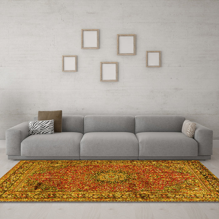 Machine Washable Persian Yellow Traditional Rug in a Living Room, wshtr2651yw