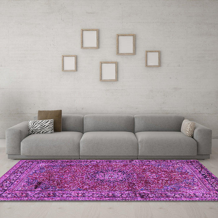 Machine Washable Persian Purple Traditional Area Rugs in a Living Room, wshtr2651pur