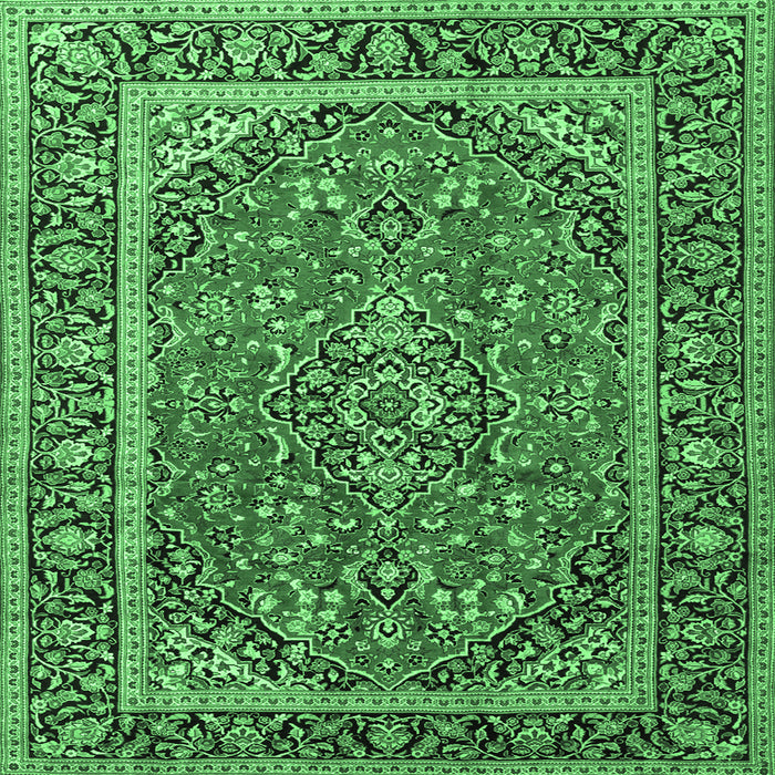 Square Machine Washable Persian Emerald Green Traditional Area Rugs, wshtr2652emgrn